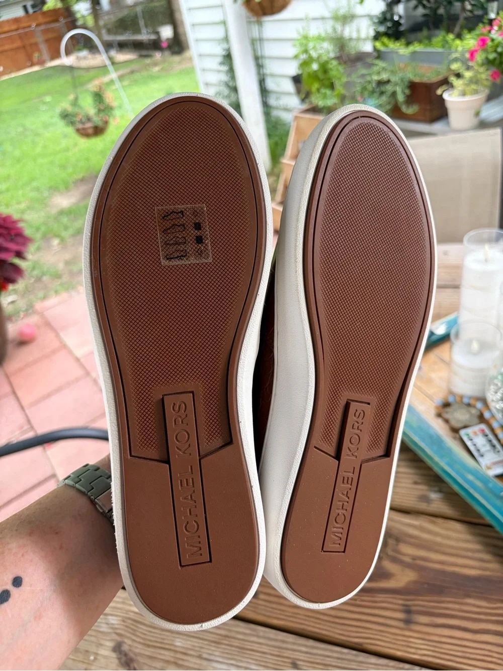 Michael Kors Women’s Brown Croc-Embossed Slip-On Sneakers with White Sole